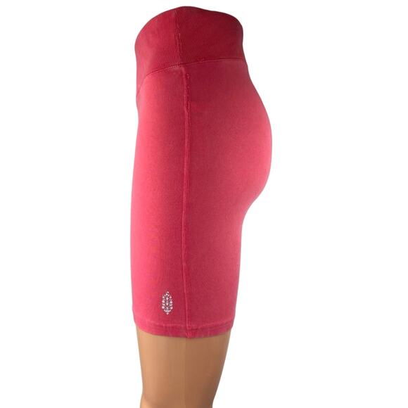Free People Pink High Waisted Tight Yoga Workout Athletic Biker Shorts Size S - Picture 2 of 5